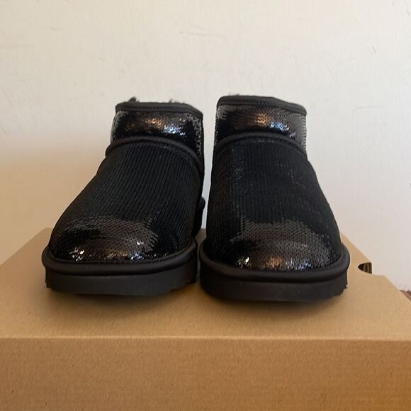 UGG Classic Ultra Mini Mirror Ball Sequins Boots Black USA Women 7/UK 5/EU 38 - Picture 5 of 12